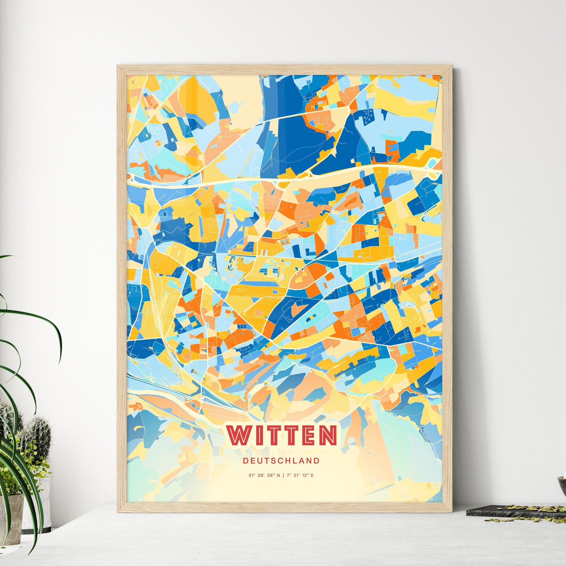 Colorful WITTEN GERMANY Fine Art Map Blue Orange