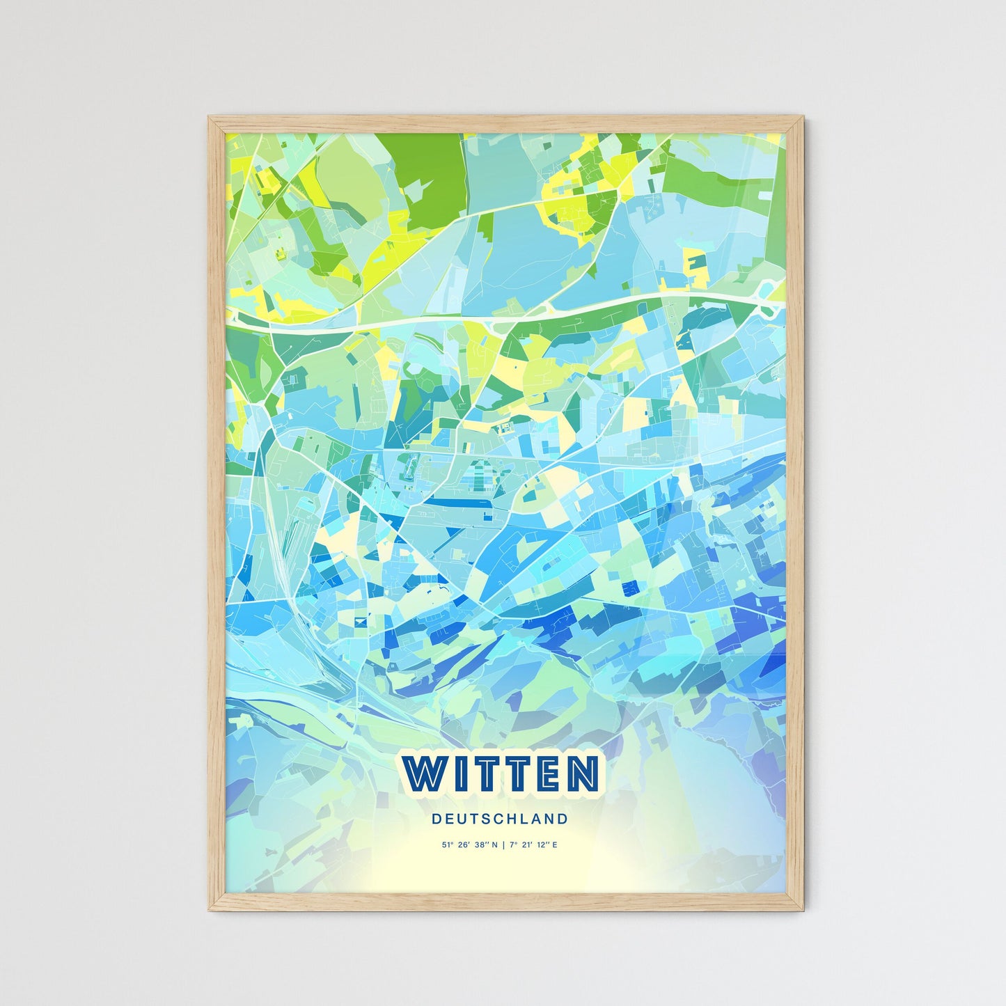 Colorful WITTEN GERMANY Fine Art Map Cool Blue