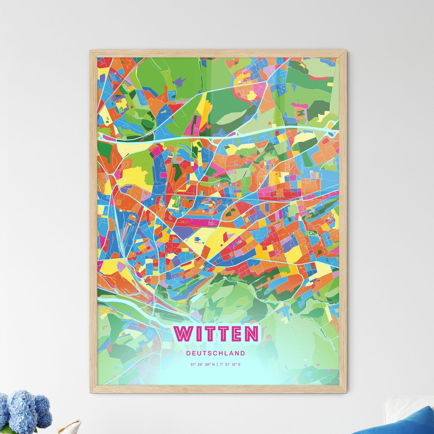 Colorful WITTEN GERMANY Fine Art Map Crazy Colors