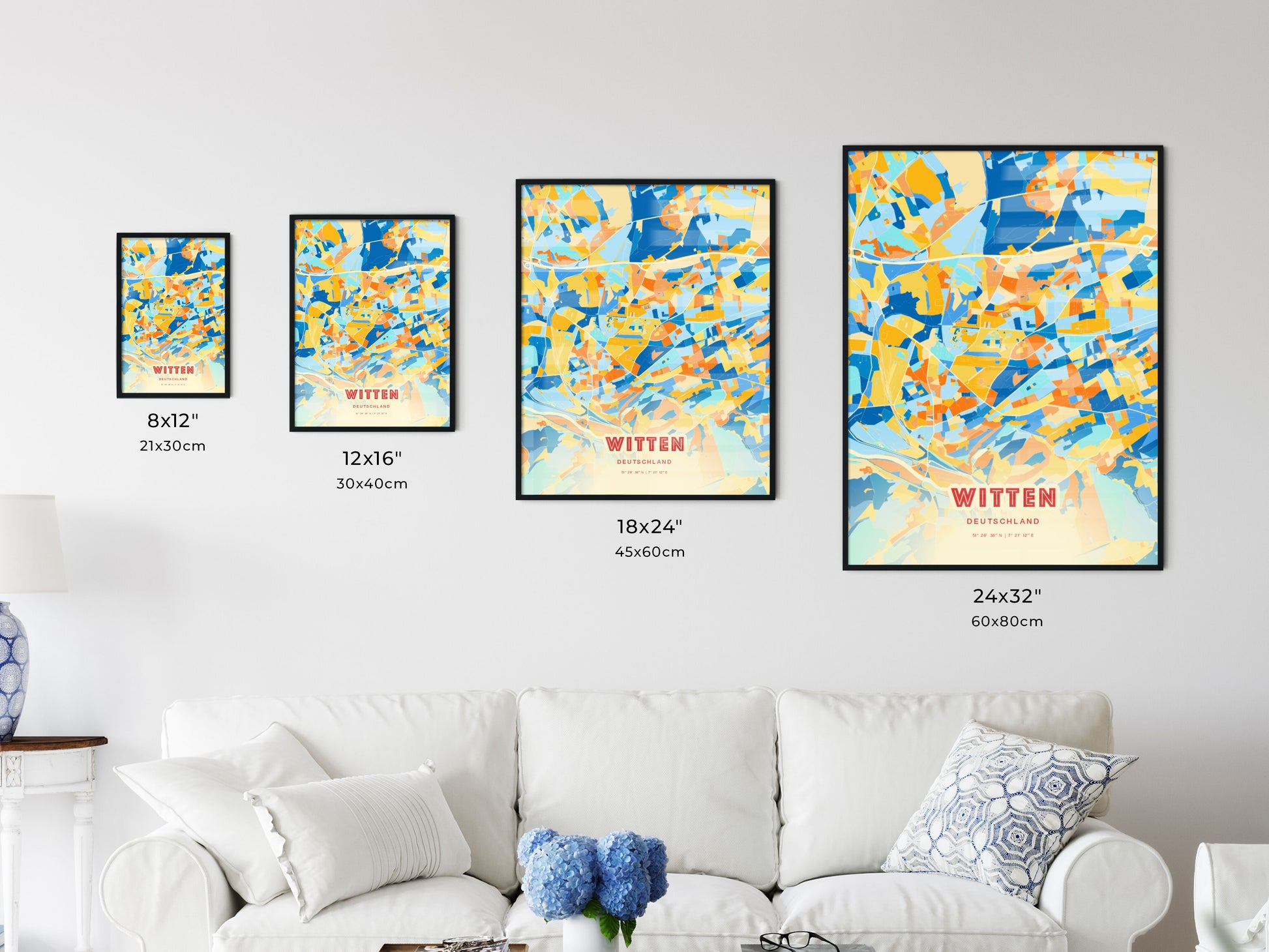 Colorful WITTEN GERMANY Fine Art Map Blue Orange