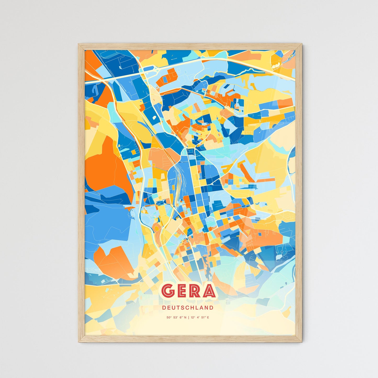 Colorful GERA GERMANY Fine Art Map Blue Orange