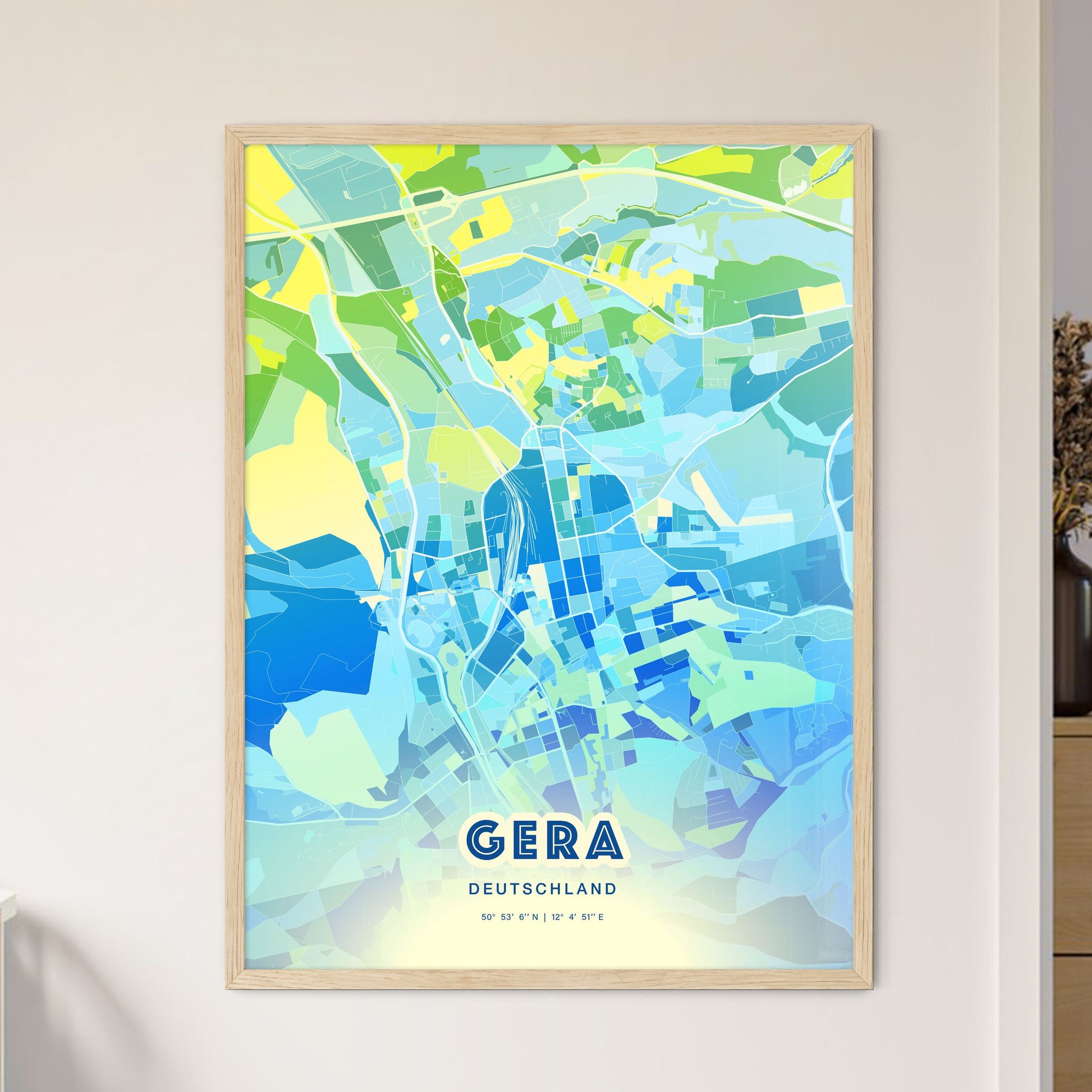 Colorful GERA GERMANY Fine Art Map Cool Blue