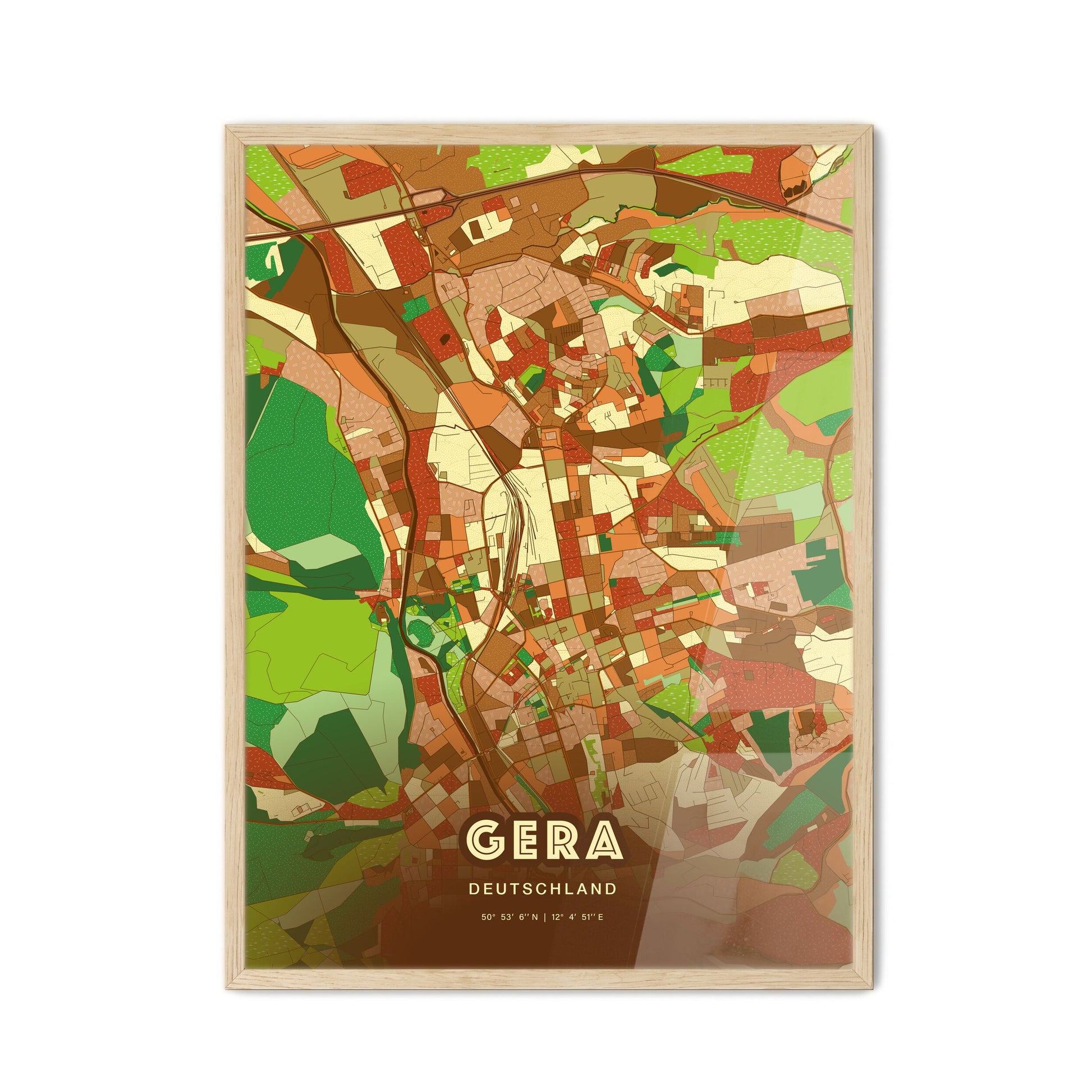 Colorful GERA GERMANY Fine Art Map Farmhouse