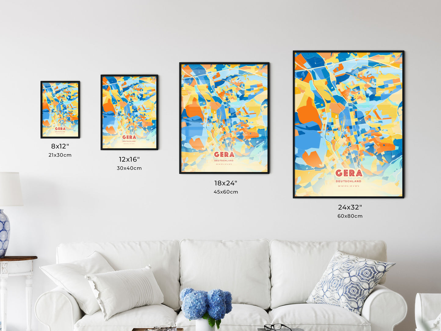 Colorful GERA GERMANY Fine Art Map Blue Orange