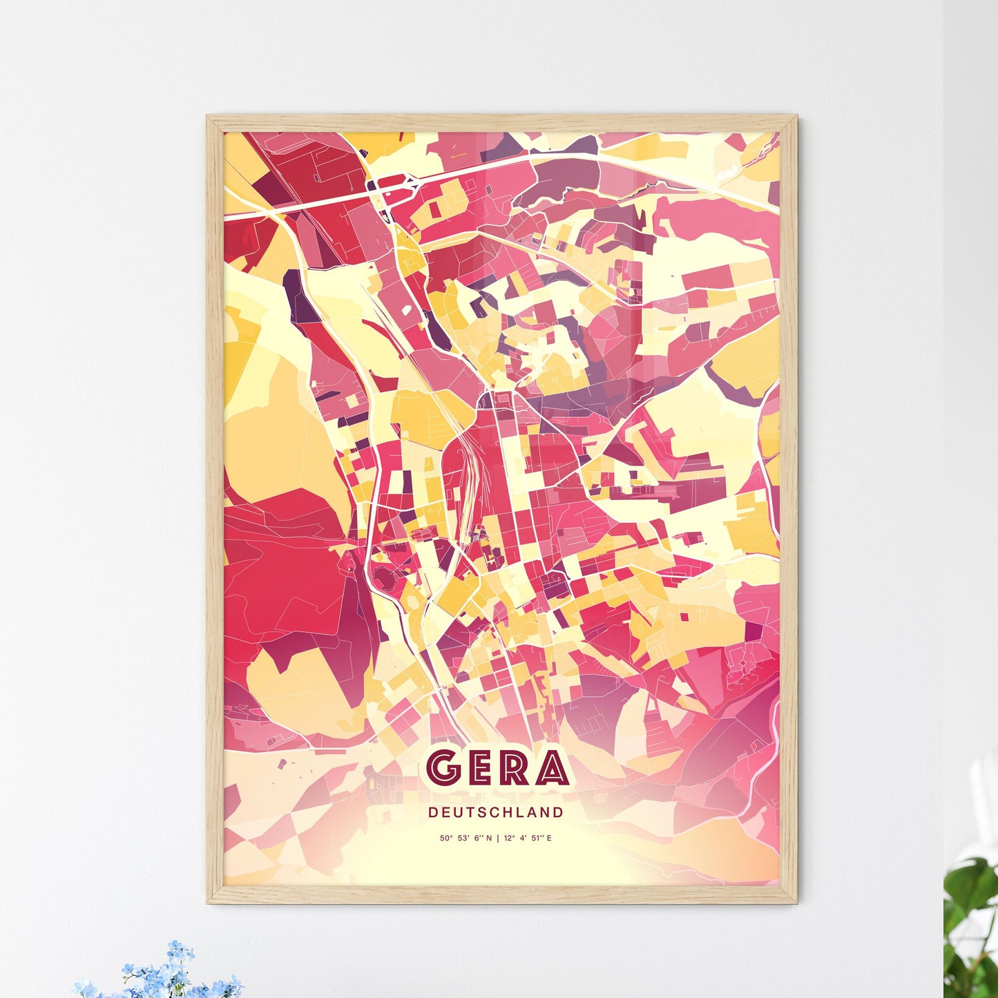 Colorful GERA GERMANY Fine Art Map Hot Red