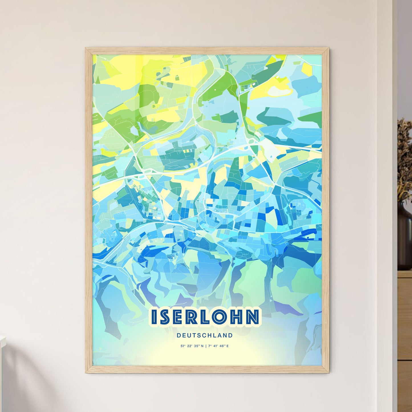 Colorful ISERLOHN GERMANY Fine Art Map Cool Blue