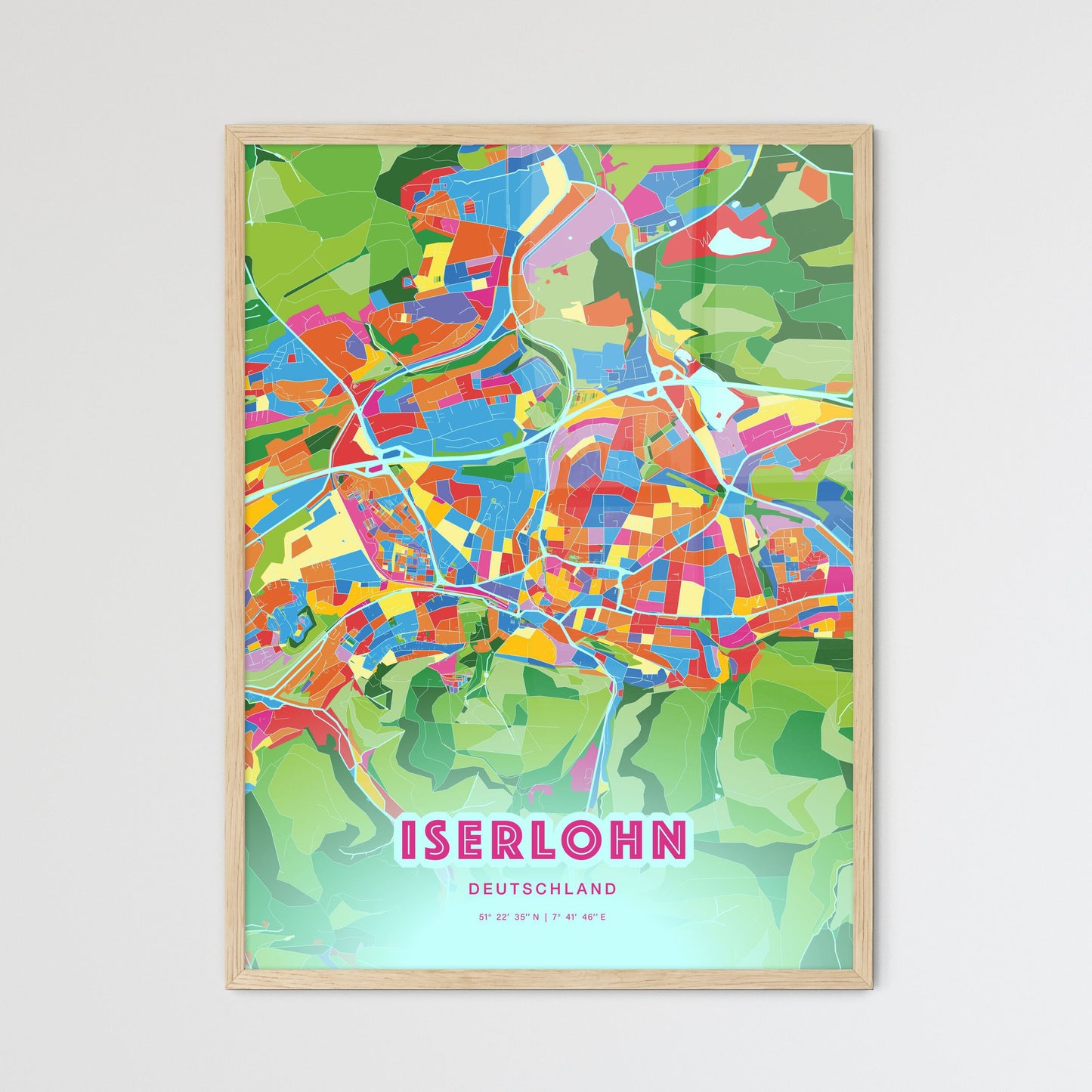 Colorful ISERLOHN GERMANY Fine Art Map Crazy Colors