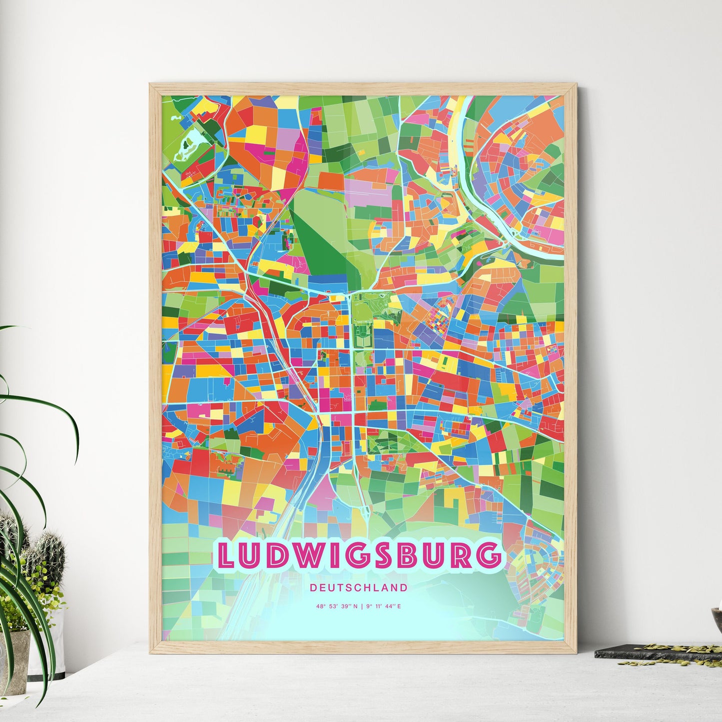 Colorful LUDWIGSBURG GERMANY Fine Art Map Crazy Colors