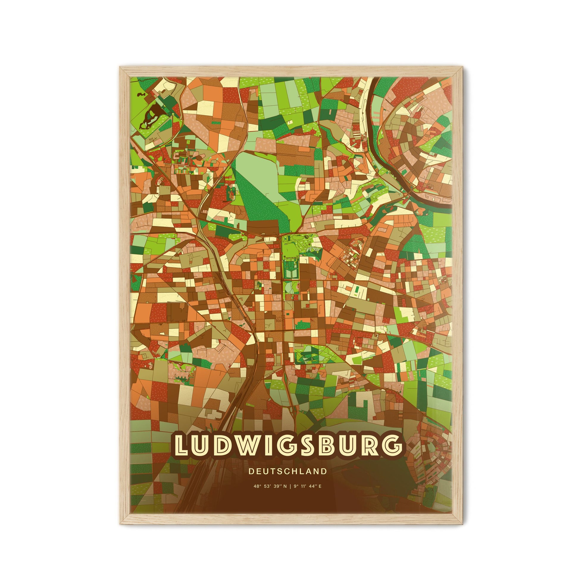 Colorful LUDWIGSBURG GERMANY Fine Art Map Farmhouse