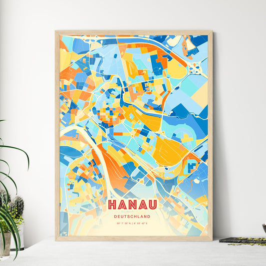 Colorful HANAU GERMANY Fine Art Map Blue Orange