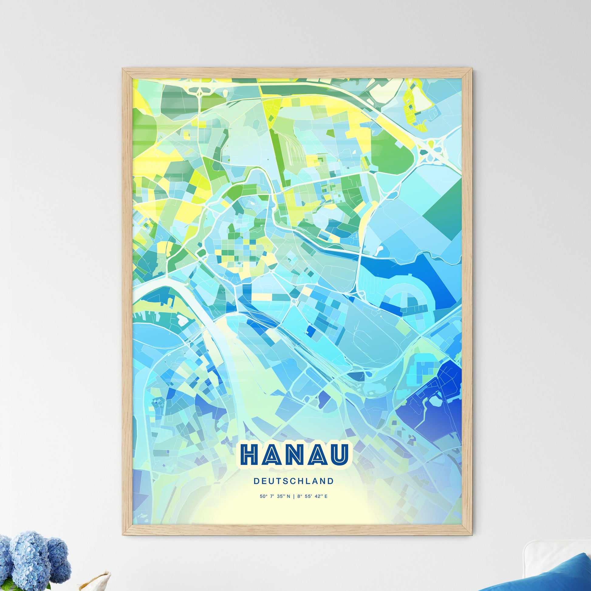 Colorful HANAU GERMANY Fine Art Map Cool Blue