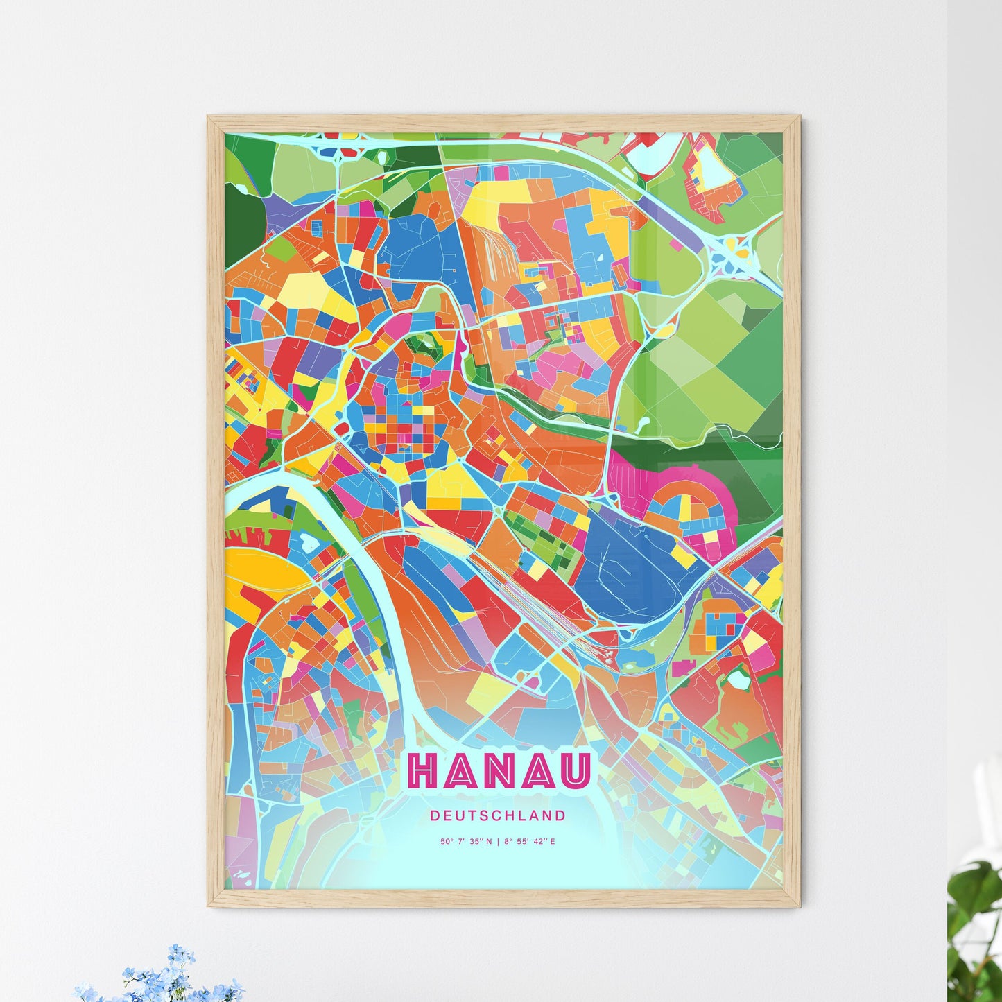 Colorful HANAU GERMANY Fine Art Map Crazy Colors
