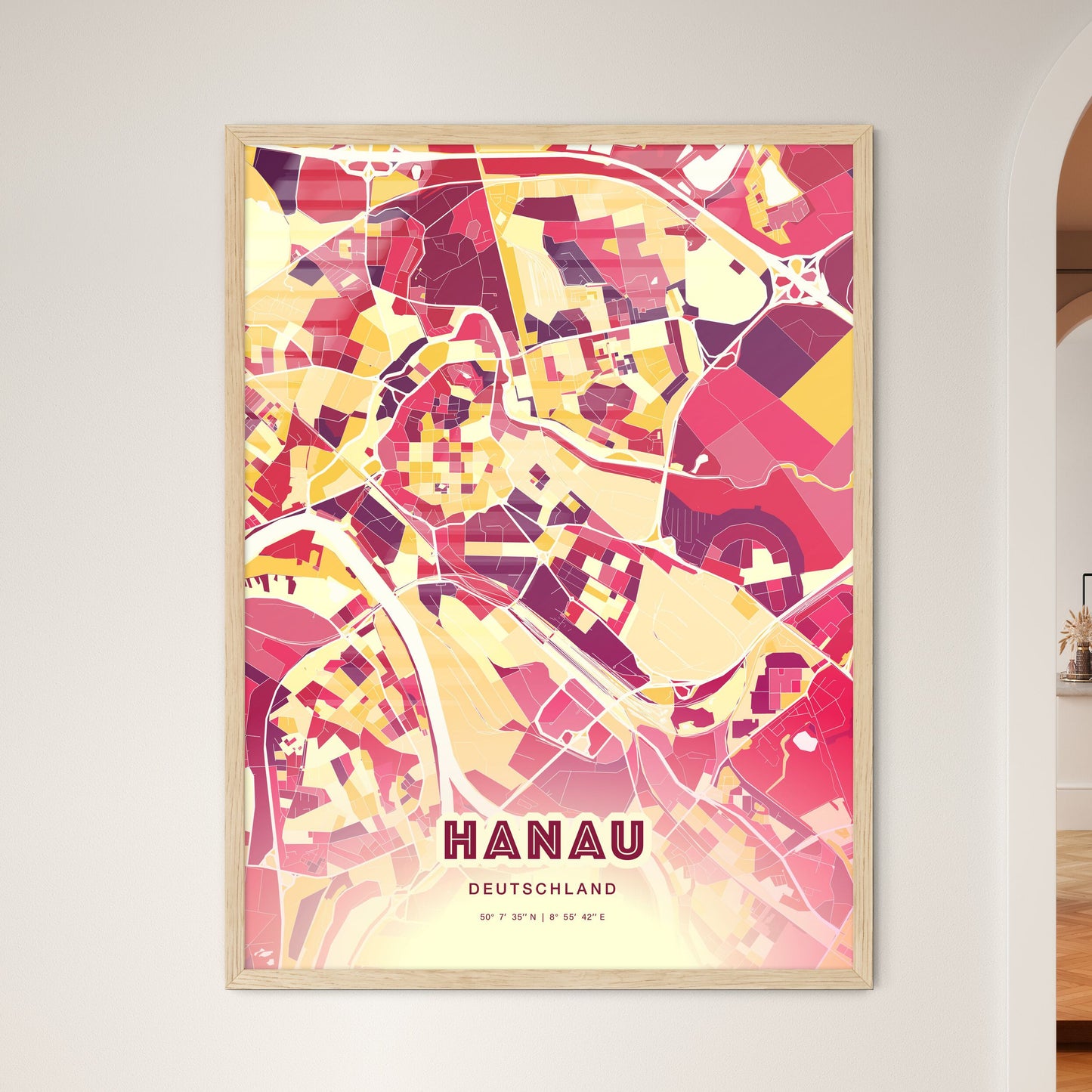 Colorful HANAU GERMANY Fine Art Map Hot Red