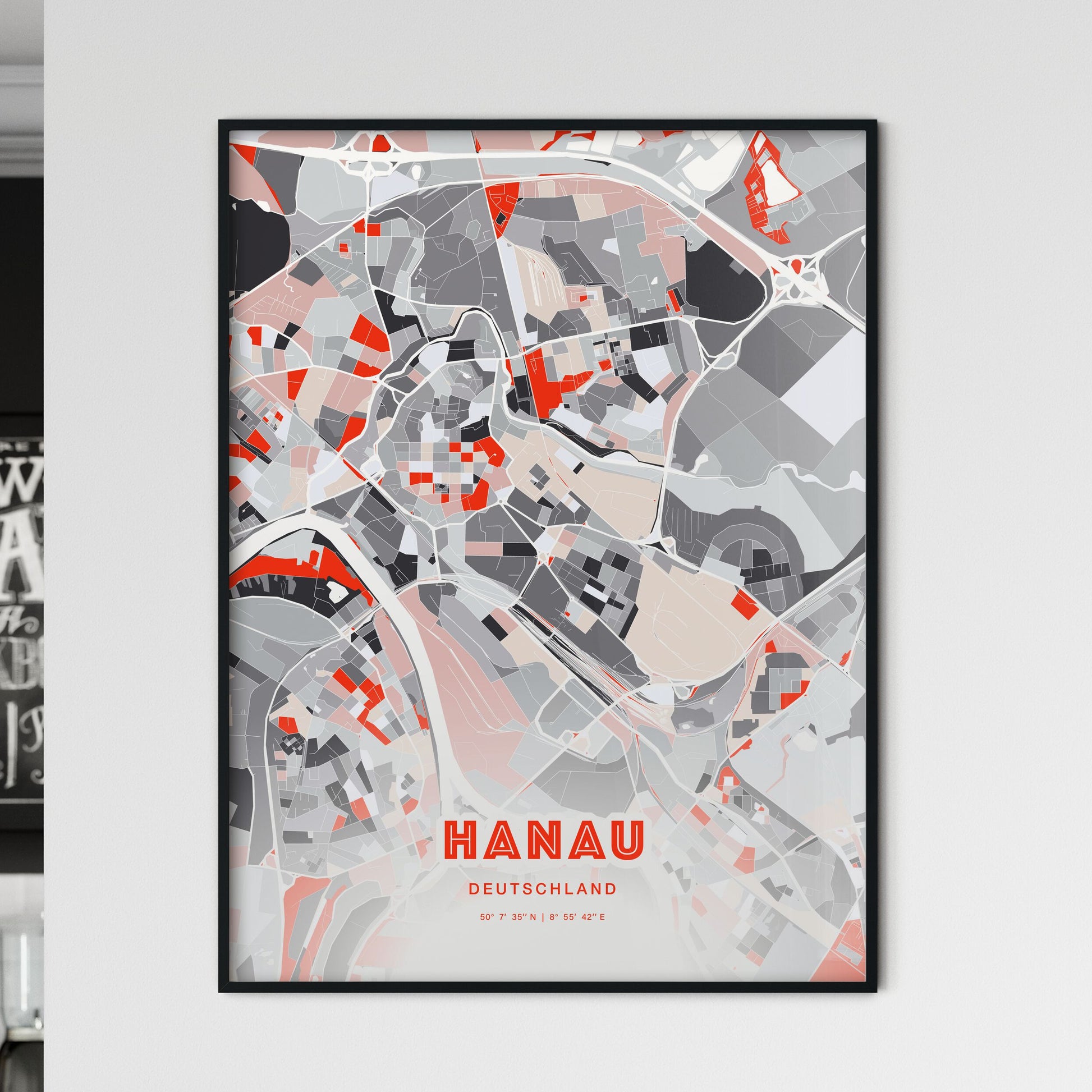 Colorful HANAU GERMANY Fine Art Map Modern