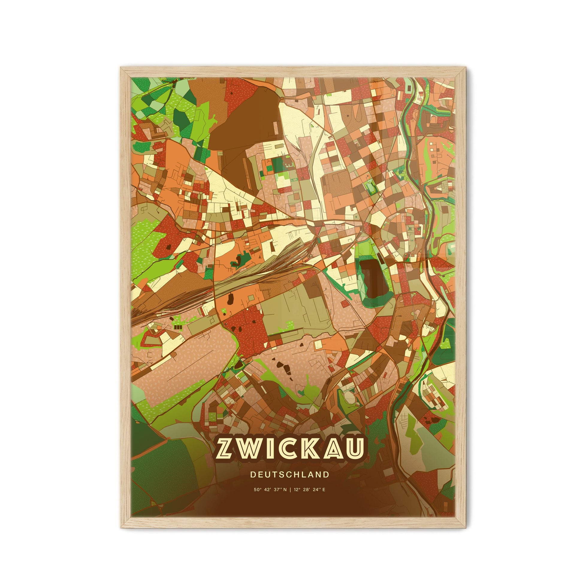 Colorful ZWICKAU GERMANY Fine Art Map Farmhouse