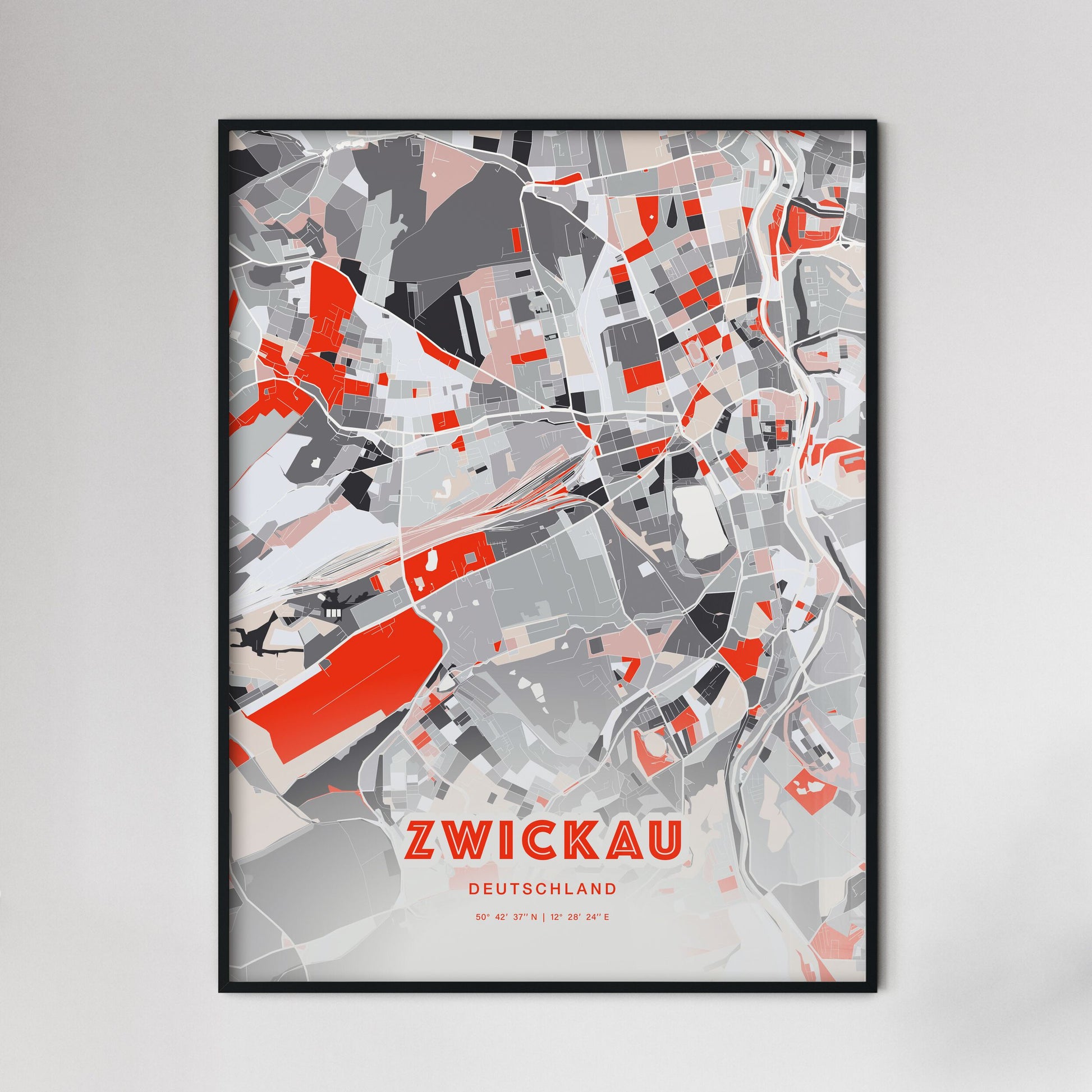 Colorful ZWICKAU GERMANY Fine Art Map Modern