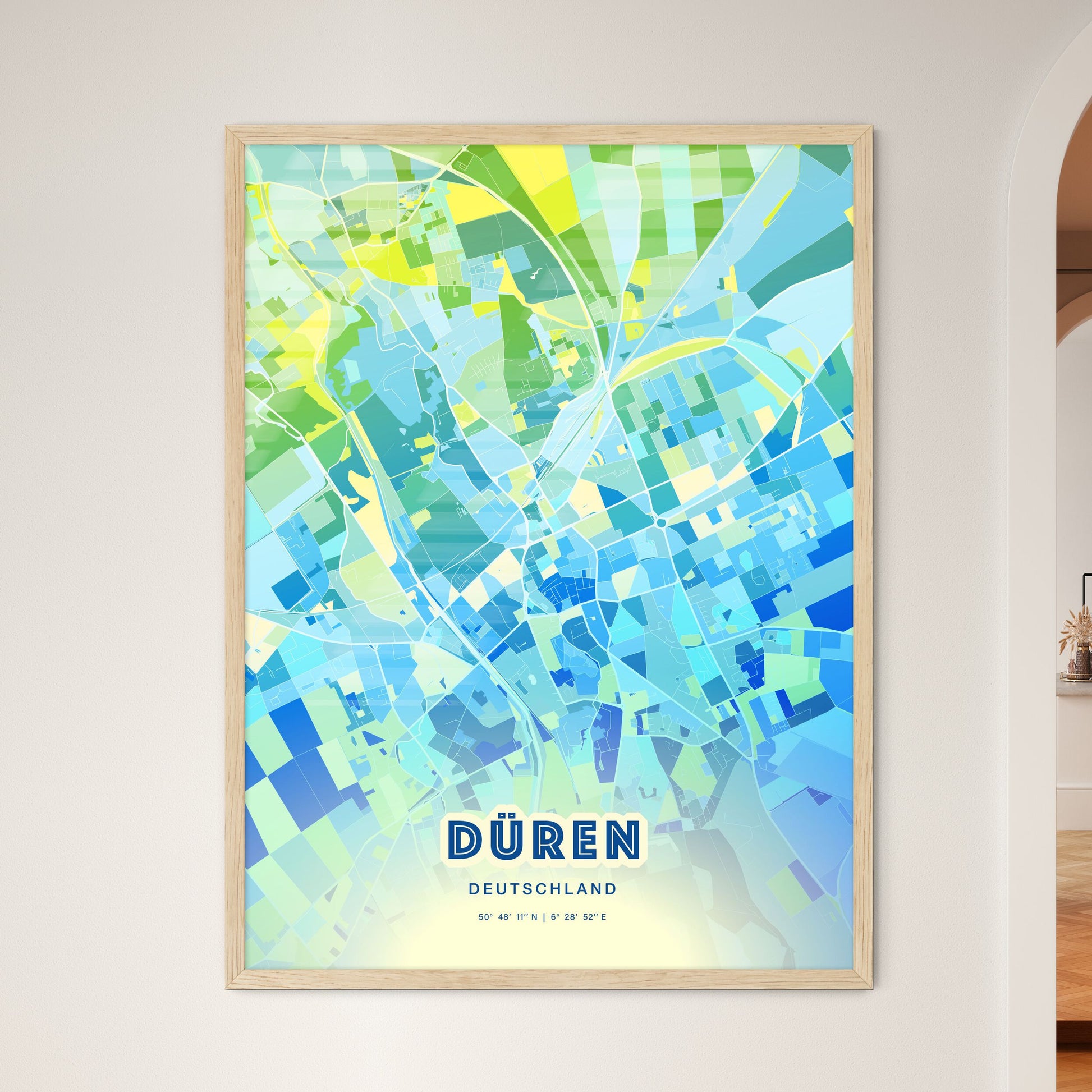 Colorful DUREN GERMANY Fine Art Map Cool Blue