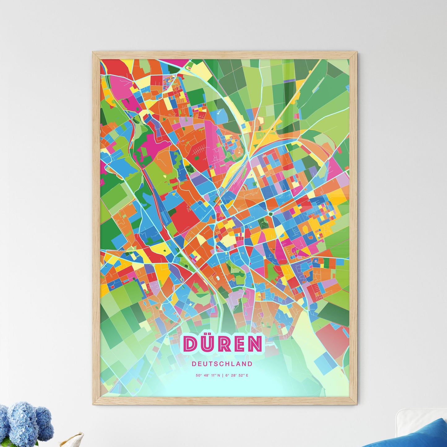 Colorful DUREN GERMANY Fine Art Map Crazy Colors