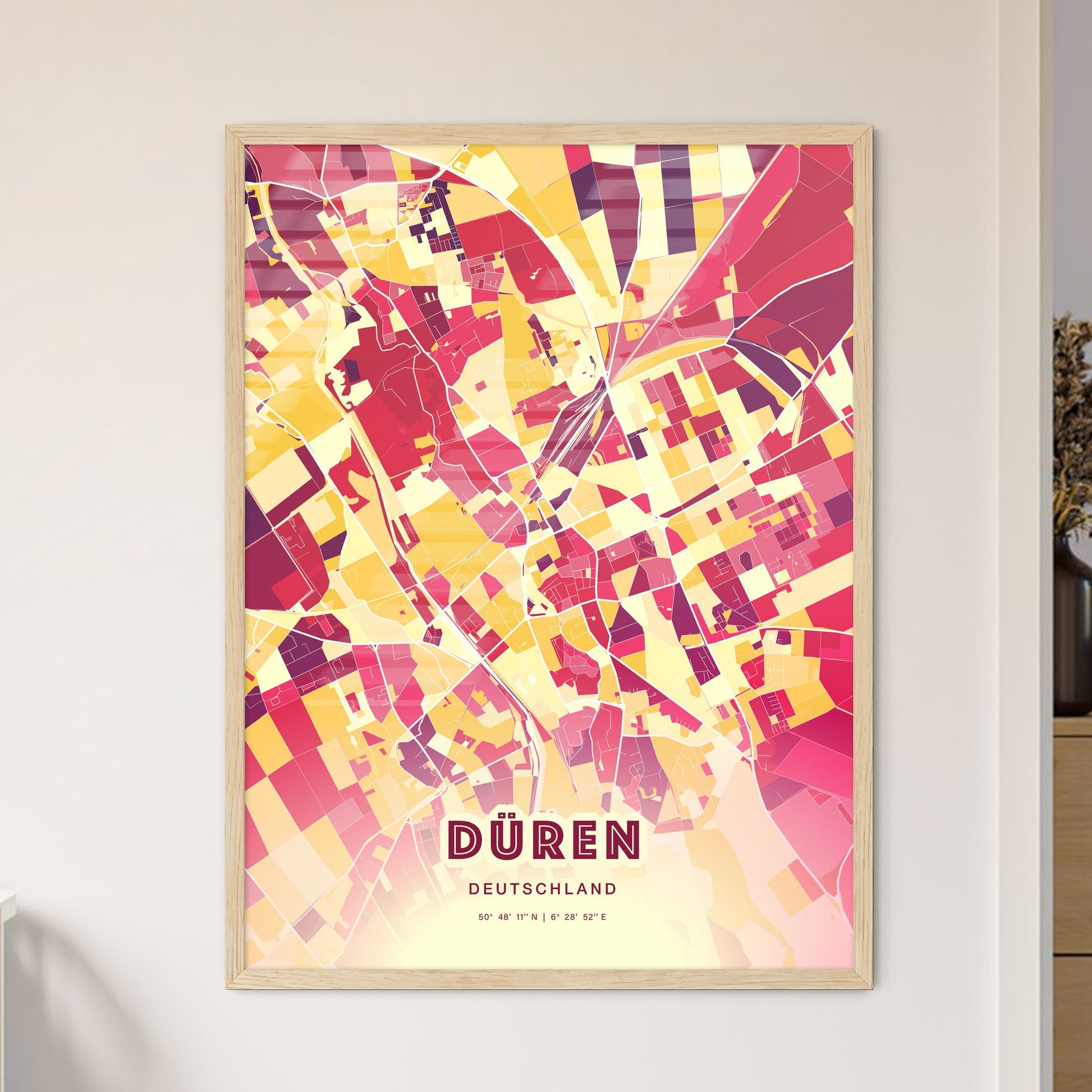 Colorful DUREN GERMANY Fine Art Map Hot Red