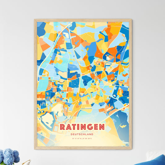 Colorful RATINGEN GERMANY Fine Art Map Blue Orange
