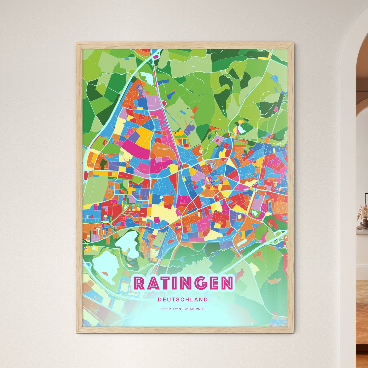Colorful RATINGEN GERMANY Fine Art Map Crazy Colors