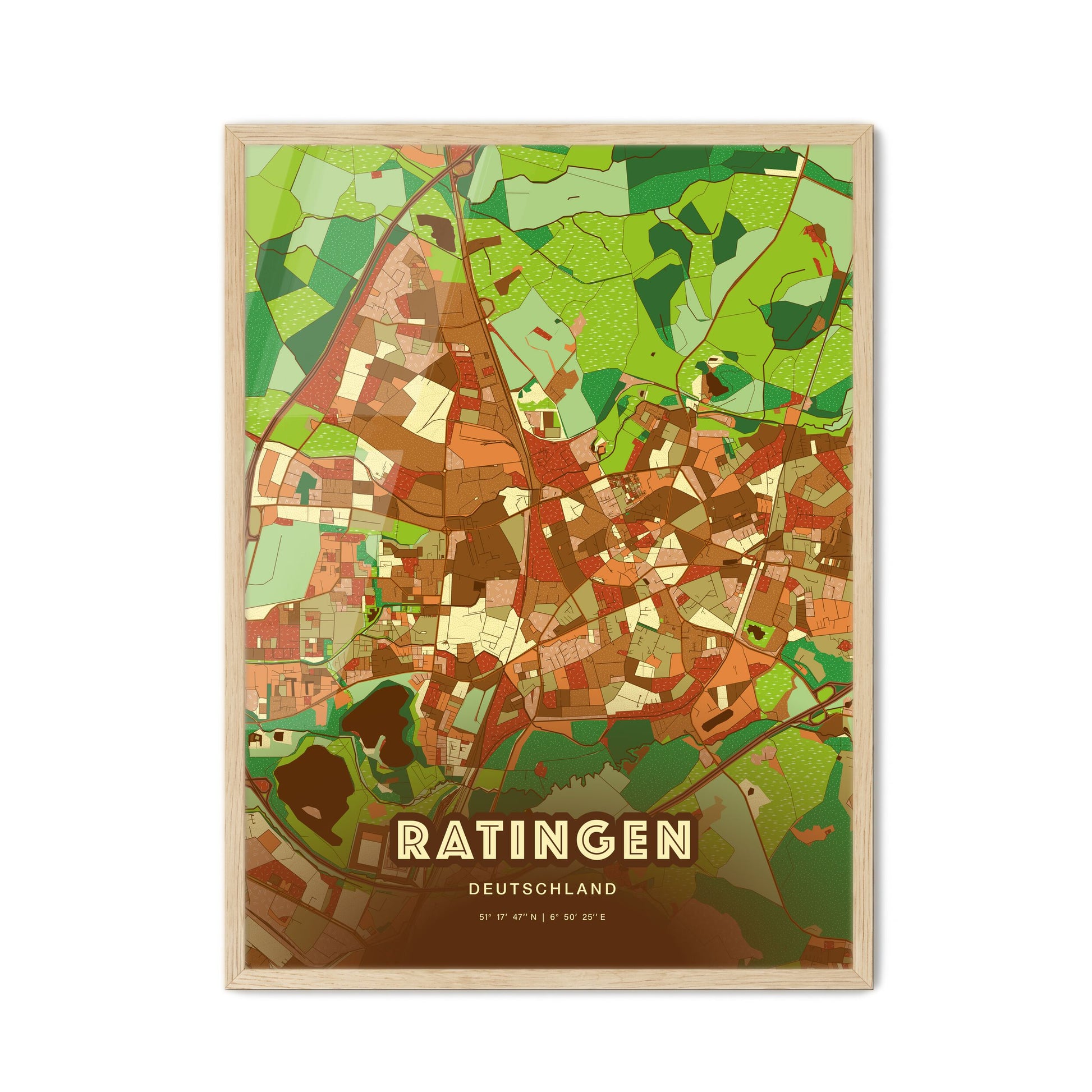 Colorful RATINGEN GERMANY Fine Art Map Farmhouse