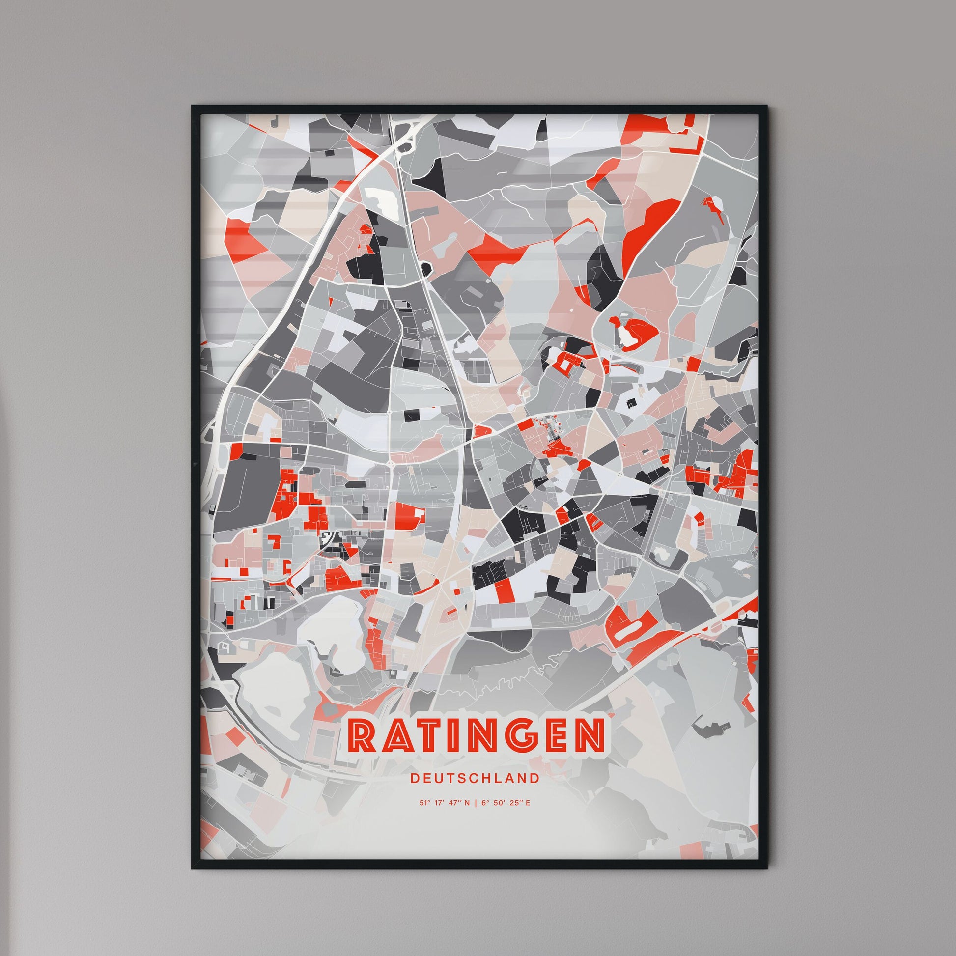 Colorful RATINGEN GERMANY Fine Art Map Modern