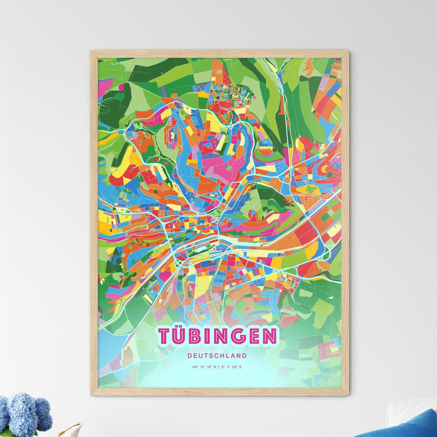 Colorful TUBINGEN GERMANY Fine Art Map Crazy Colors