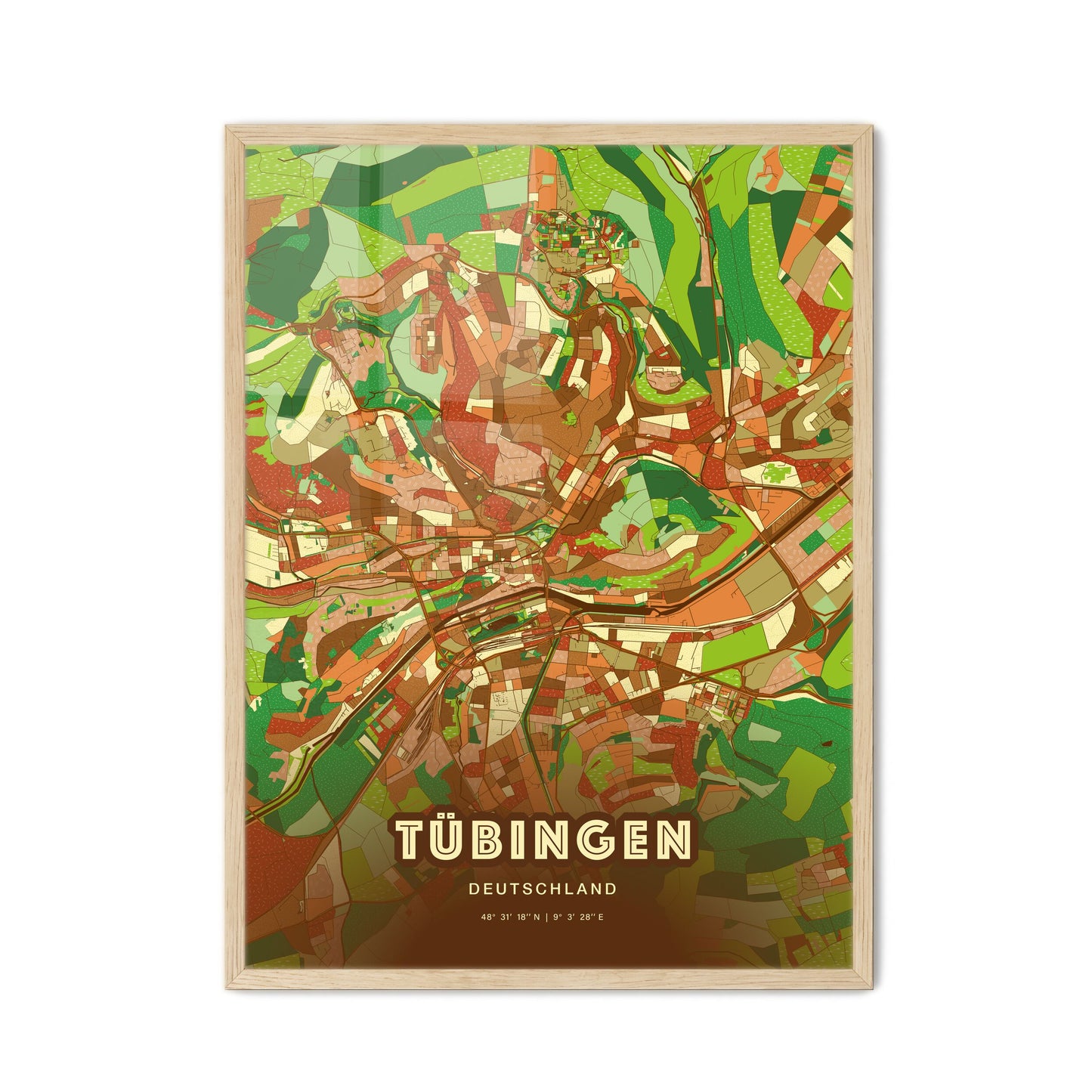 Colorful TUBINGEN GERMANY Fine Art Map Farmhouse