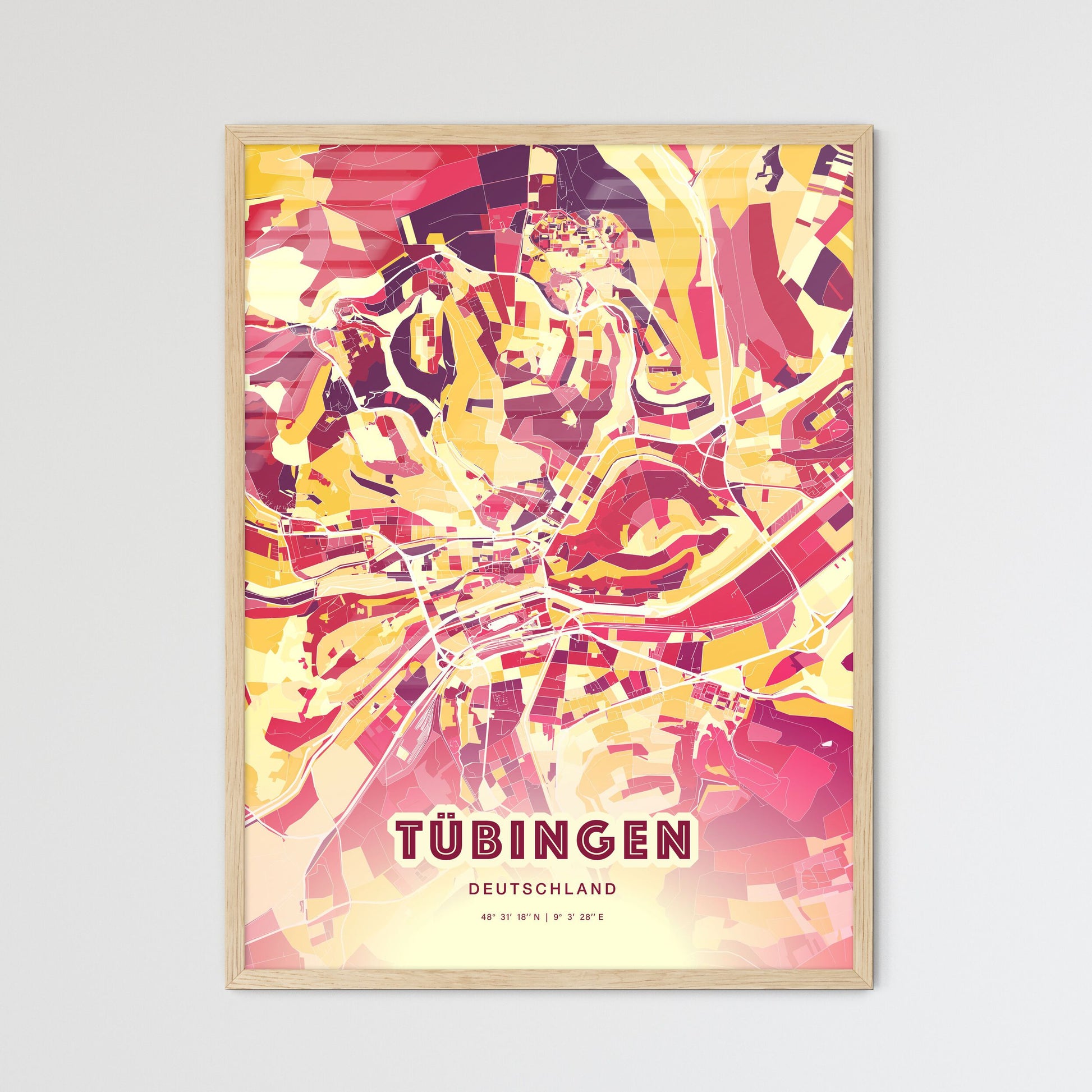 Colorful TUBINGEN GERMANY Fine Art Map Hot Red