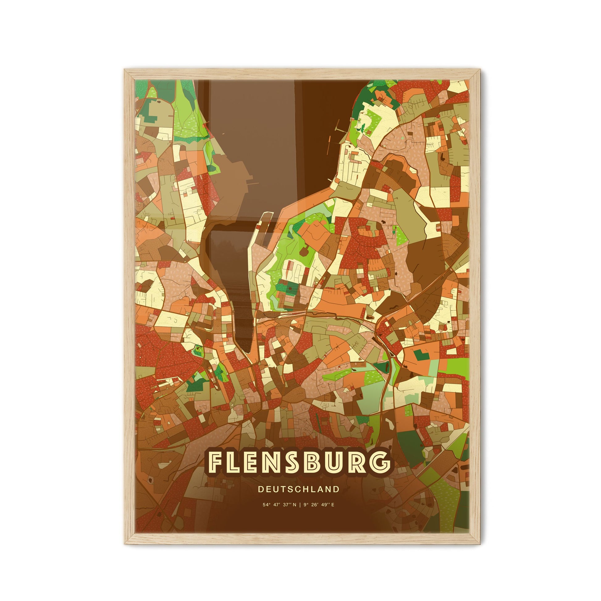 Colorful FLENSBURG GERMANY Fine Art Map Farmhouse