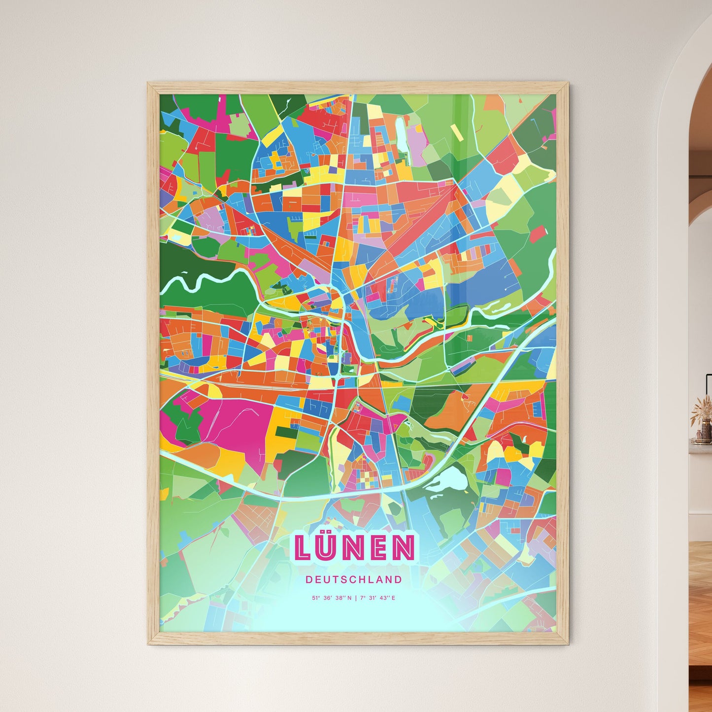 Colorful LUNEN GERMANY Fine Art Map Crazy Colors