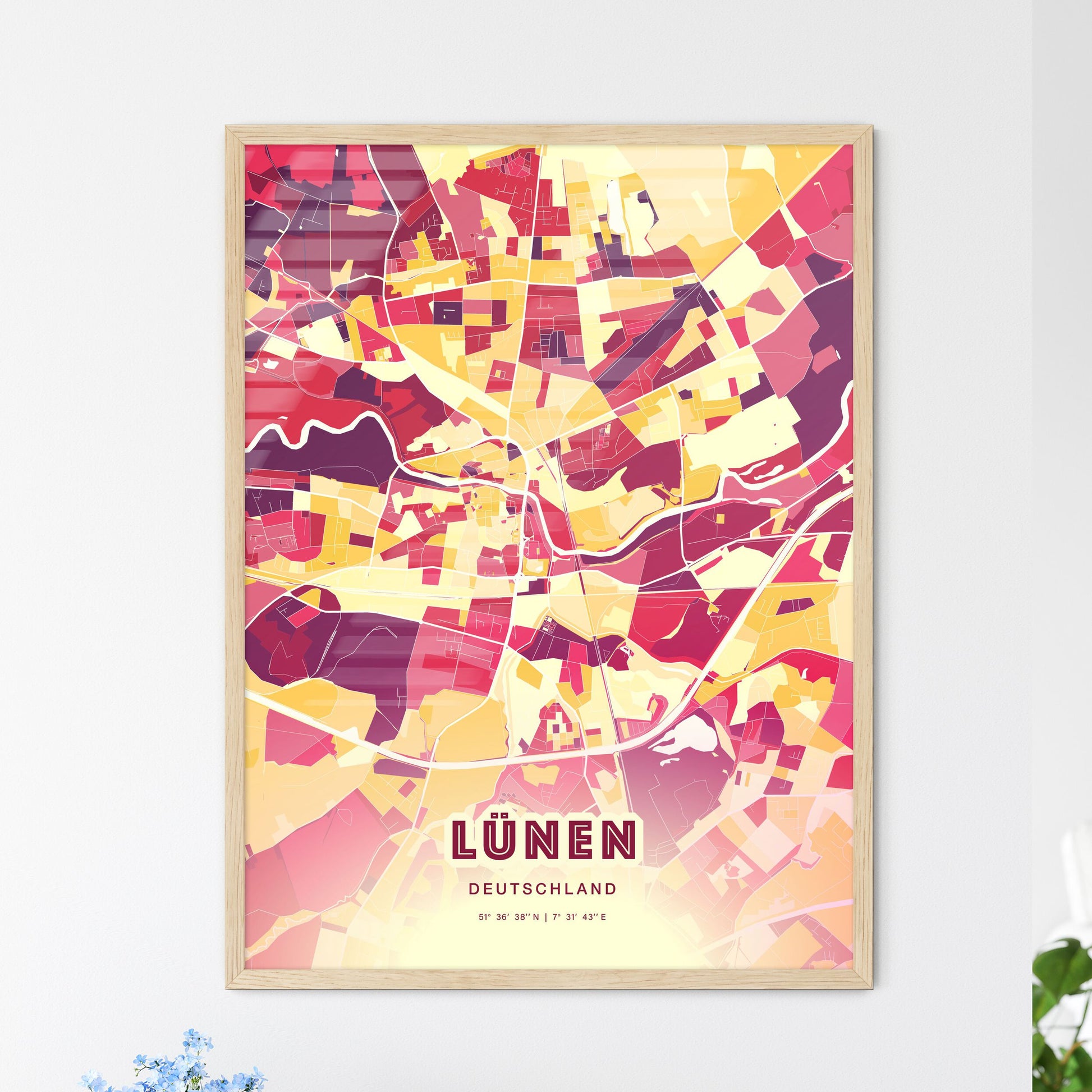 Colorful LUNEN GERMANY Fine Art Map Hot Red