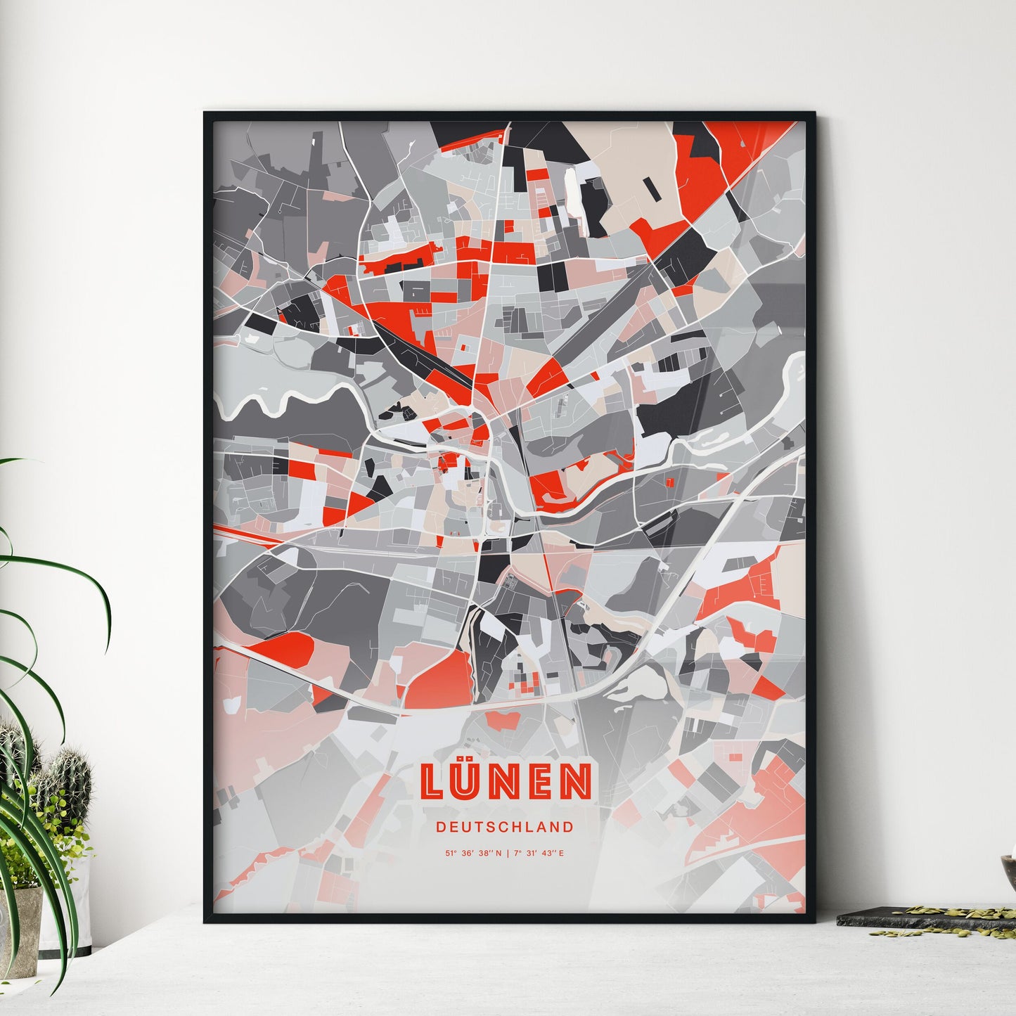 Colorful LUNEN GERMANY Fine Art Map Modern