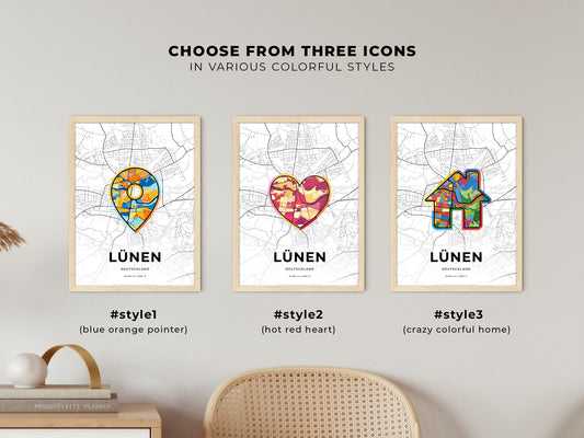 Lunen Germany maps with colorful icons