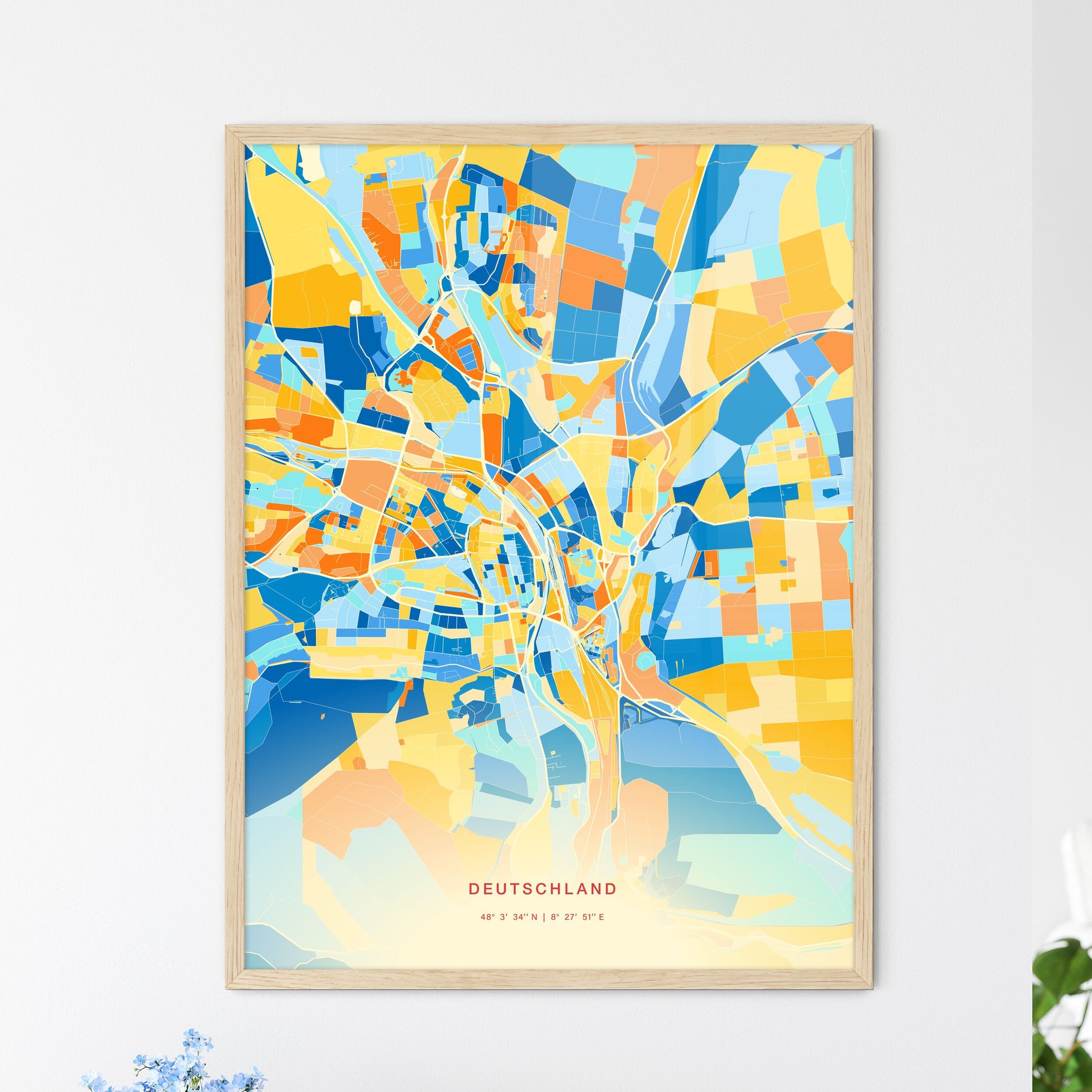 Colorful VILLINGEN-SCHWENNINGEN GERMANY Fine Art Map Blue Orange