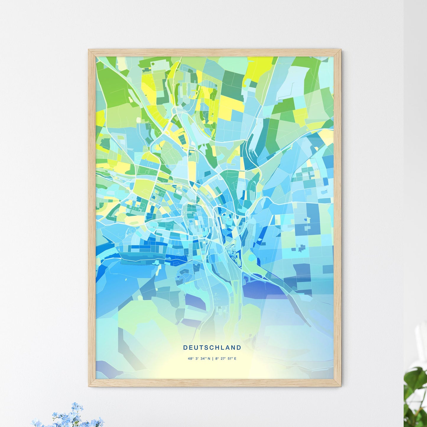 Colorful VILLINGEN-SCHWENNINGEN GERMANY Fine Art Map Cool Blue