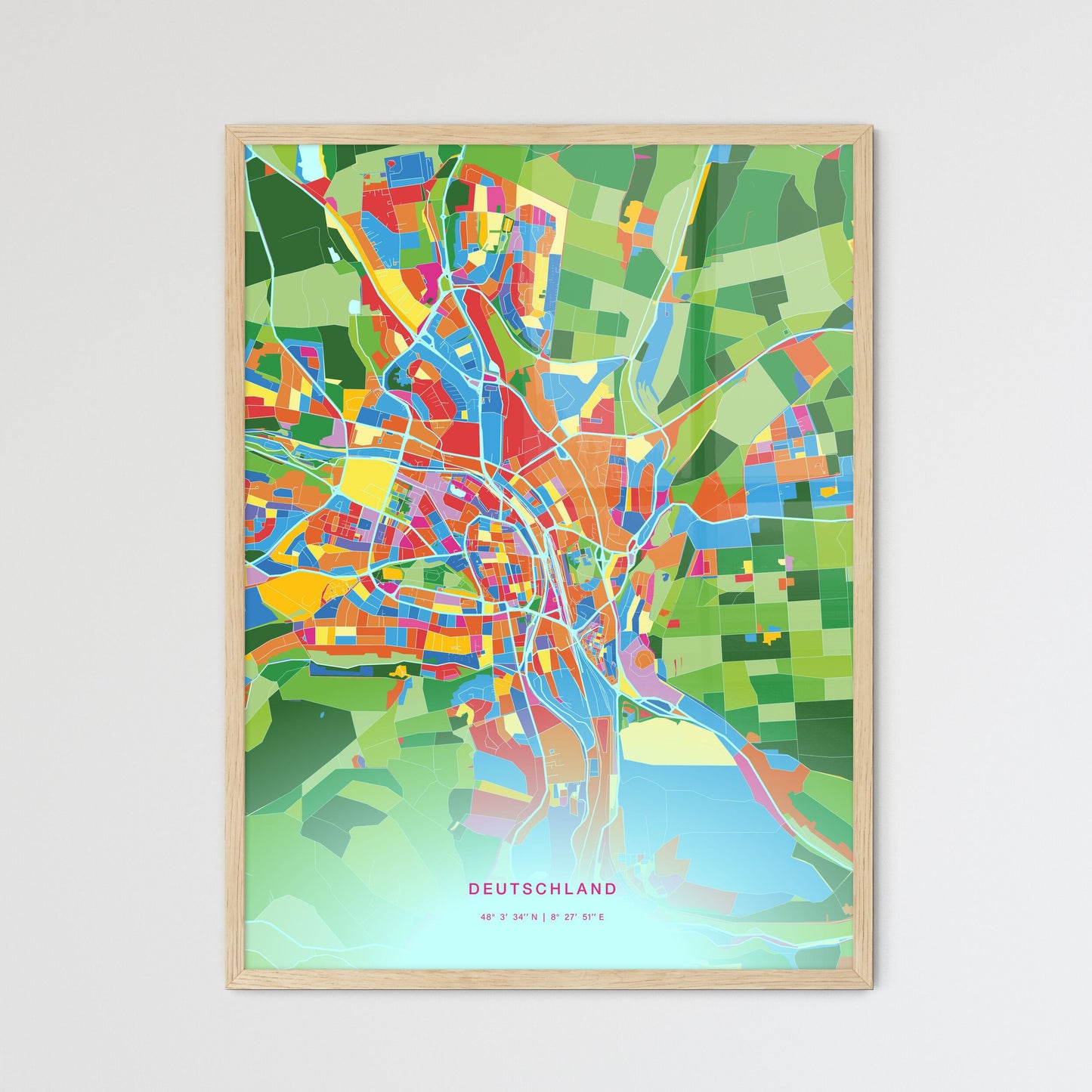 Colorful VILLINGEN-SCHWENNINGEN GERMANY Fine Art Map Crazy Colors