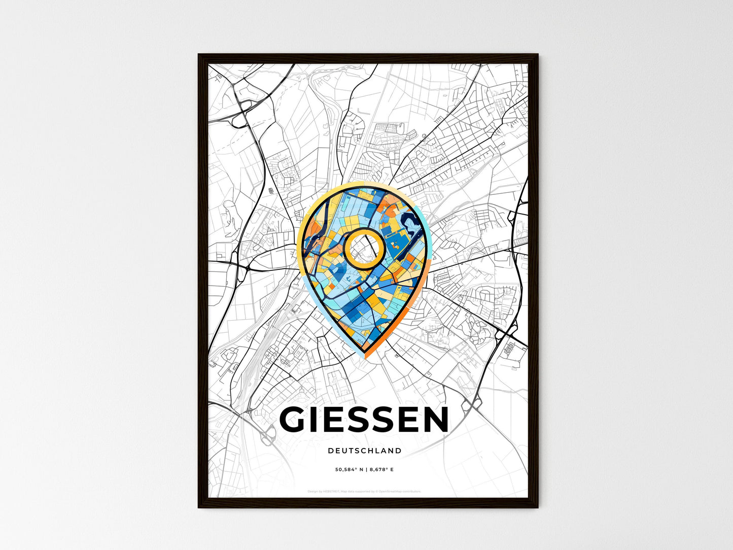 Giessen Germany wedding art map with pointer icon