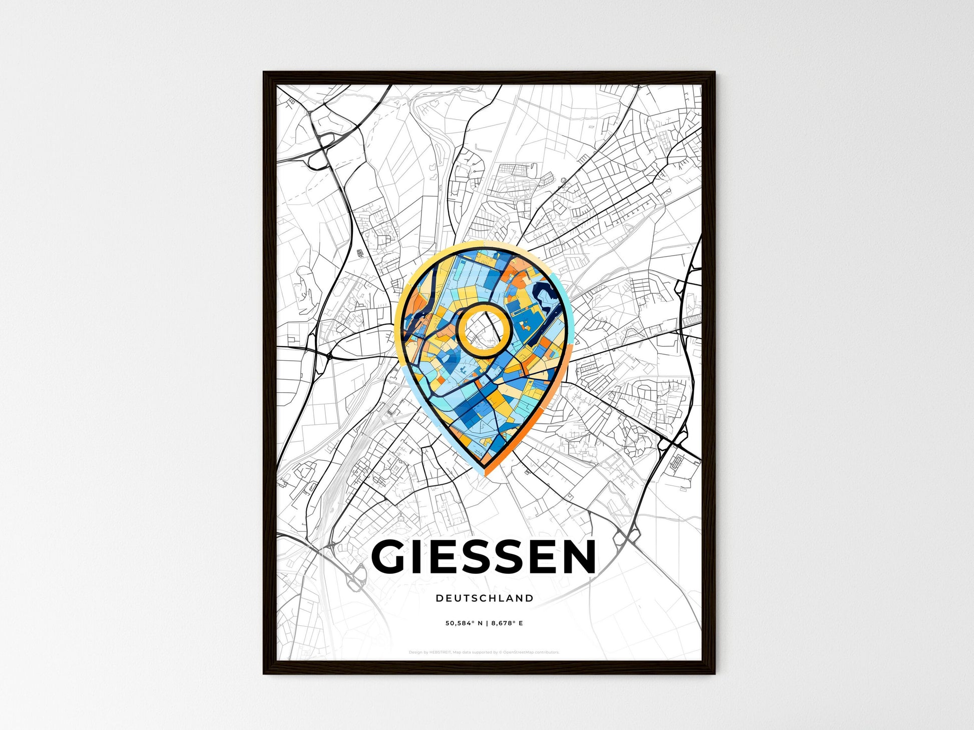 Giessen Germany wedding art map with pointer icon