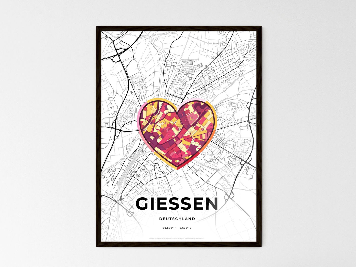 Giessen Germany wedding art map with heart icon