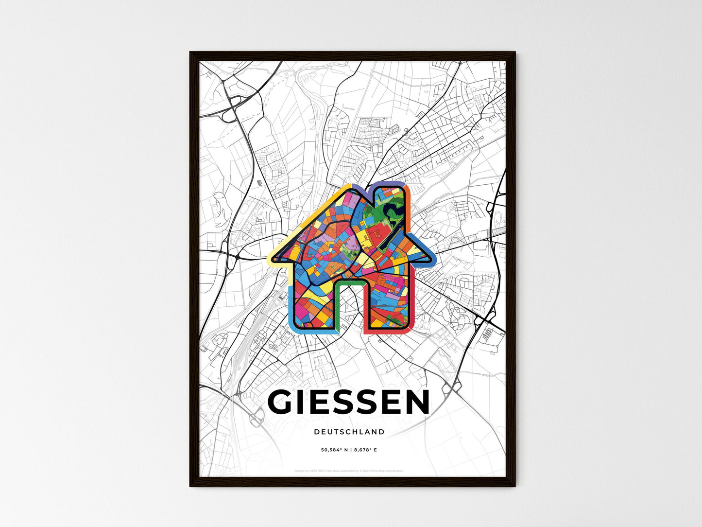 Giessen Germany wedding art map with home icon