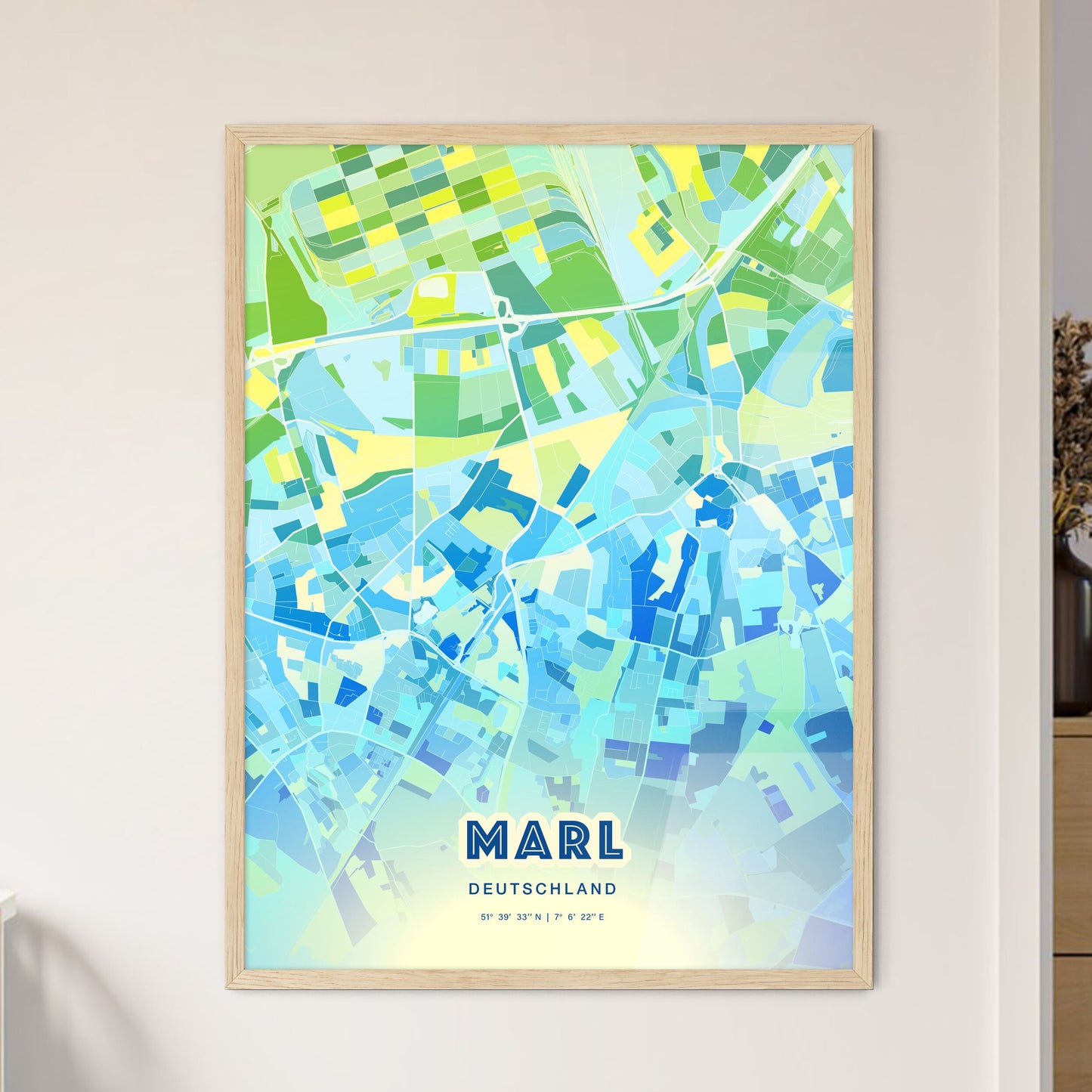 Colorful MARL GERMANY Fine Art Map Cool Blue