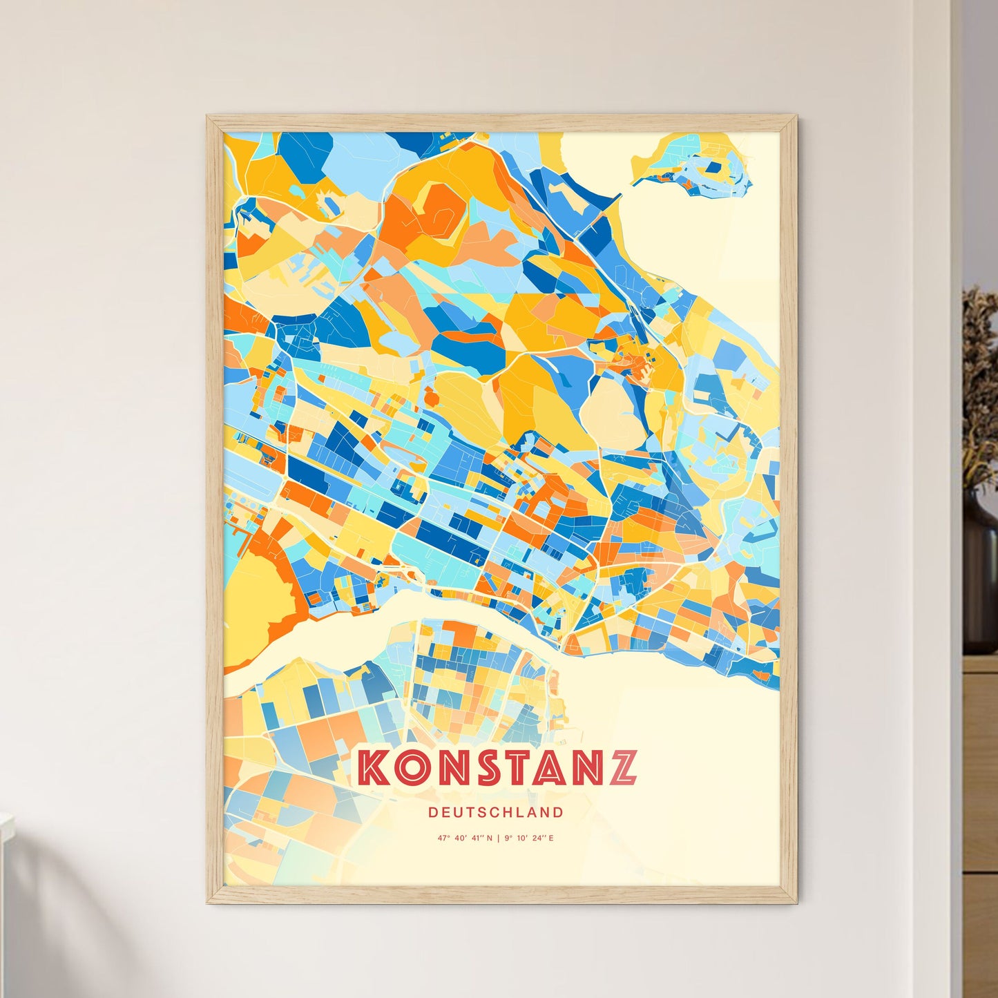 Colorful Konstanz Germany Fine Art Map Blue Orange