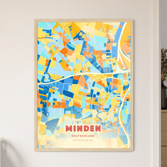 Colorful MINDEN GERMANY Fine Art Map Blue Orange