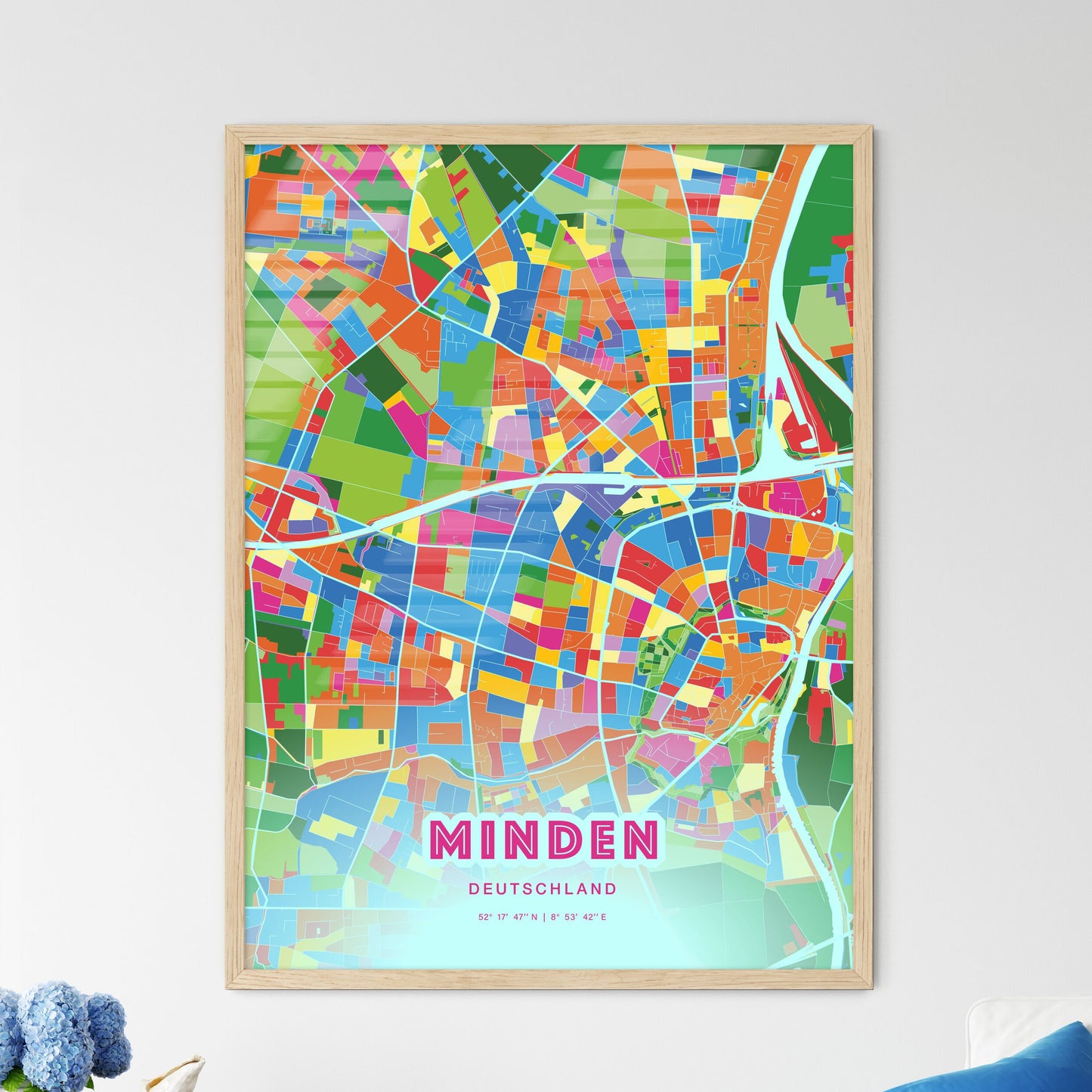 Colorful MINDEN GERMANY Fine Art Map Crazy Colors