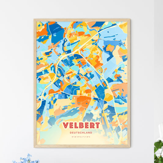 Colorful VELBERT GERMANY Fine Art Map Blue Orange