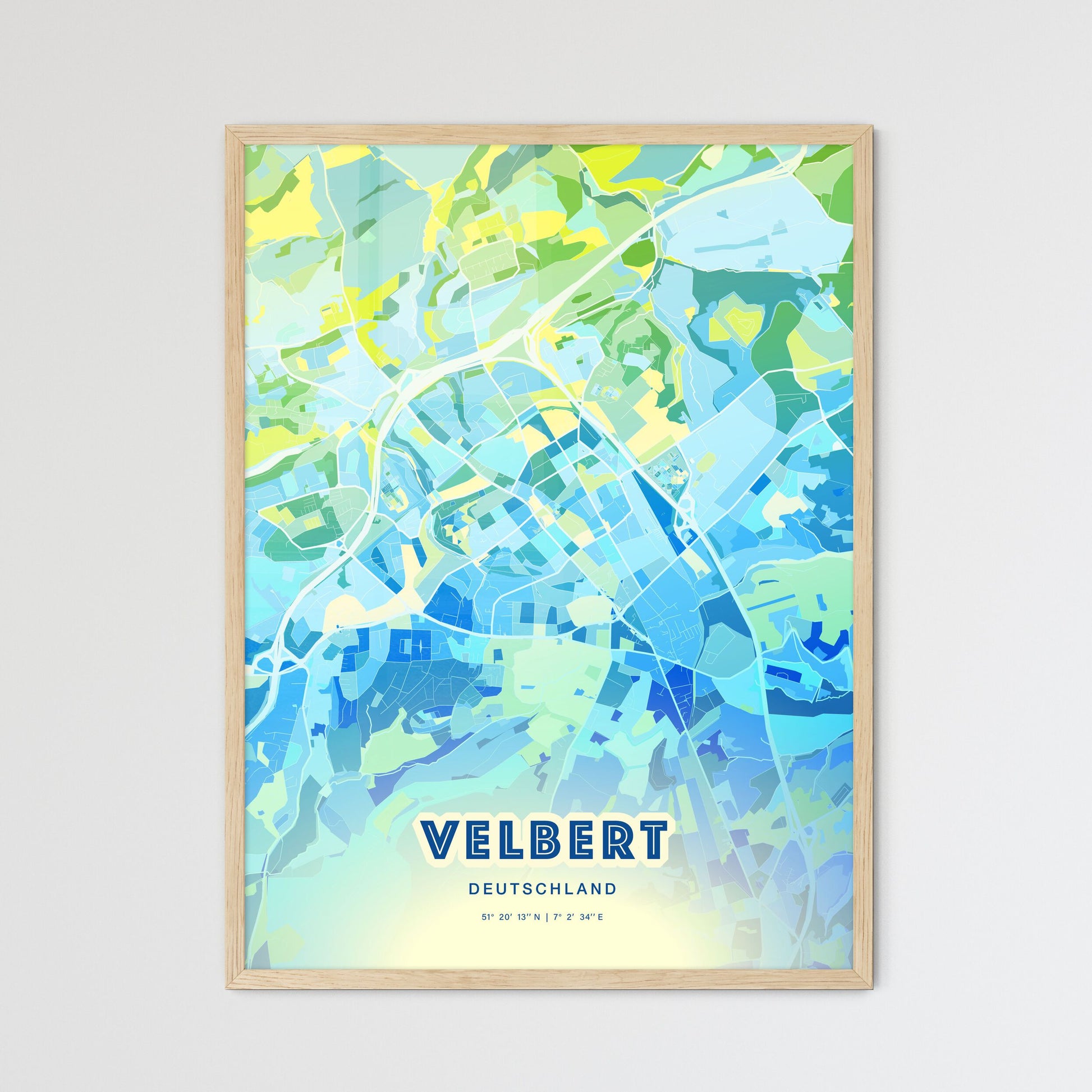 Colorful VELBERT GERMANY Fine Art Map Cool Blue