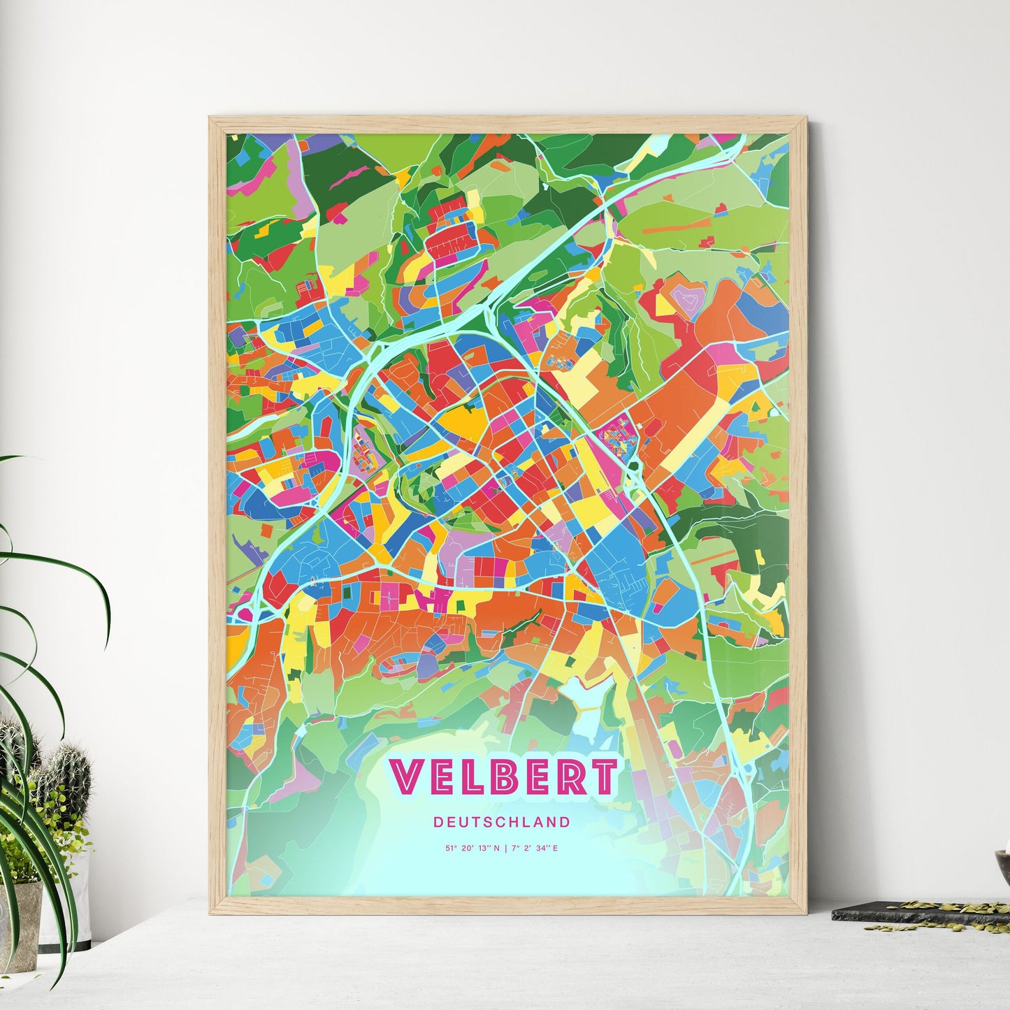 Colorful VELBERT GERMANY Fine Art Map Crazy Colors