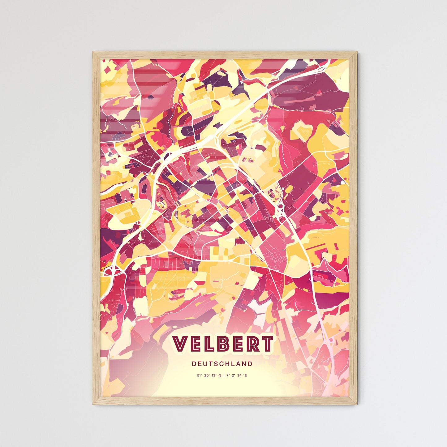 Colorful VELBERT GERMANY Fine Art Map Hot Red